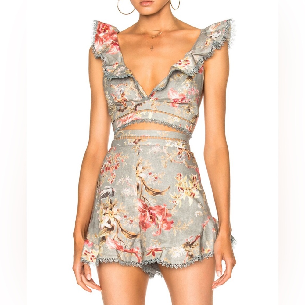 Zimmermann Mercer Flutter Frill Set (Top Size: 0, Short Size: 0)- Blue Floral